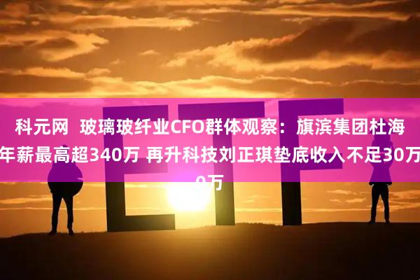 科元网  玻璃玻纤业CFO群体观察：旗滨集团杜海年薪最高超340万 再升科技刘正琪垫底收入不足30万